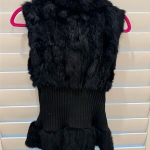 Black Fur-Trim Knit Vest - Women's Jacket & Coat